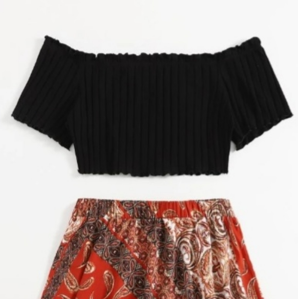 Brand new 2pc Paisley skirt and crop top set